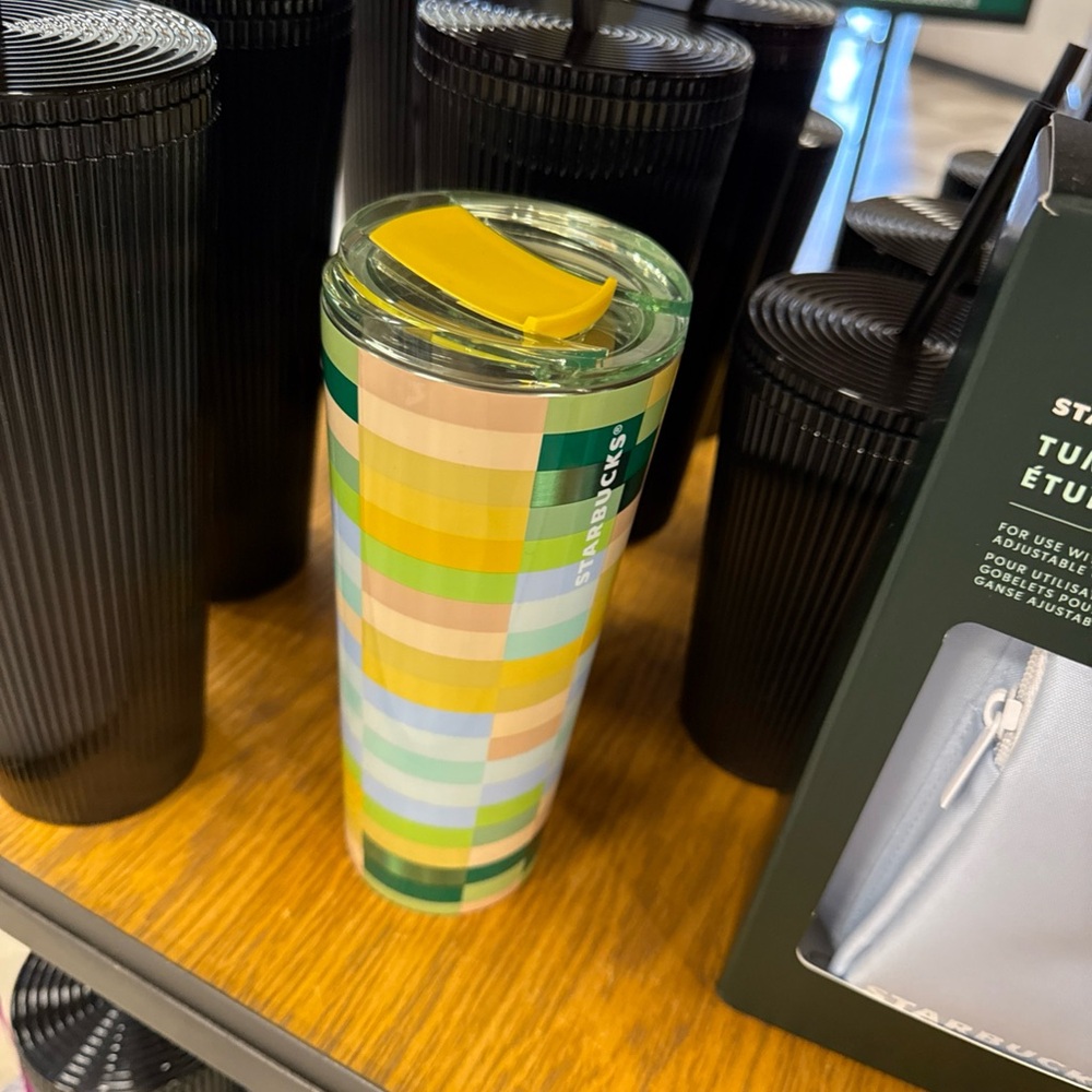 Starbucks Spring Pixel Tumbler 16-ounce Metal Spring 2025 Green Yellow Minecraft